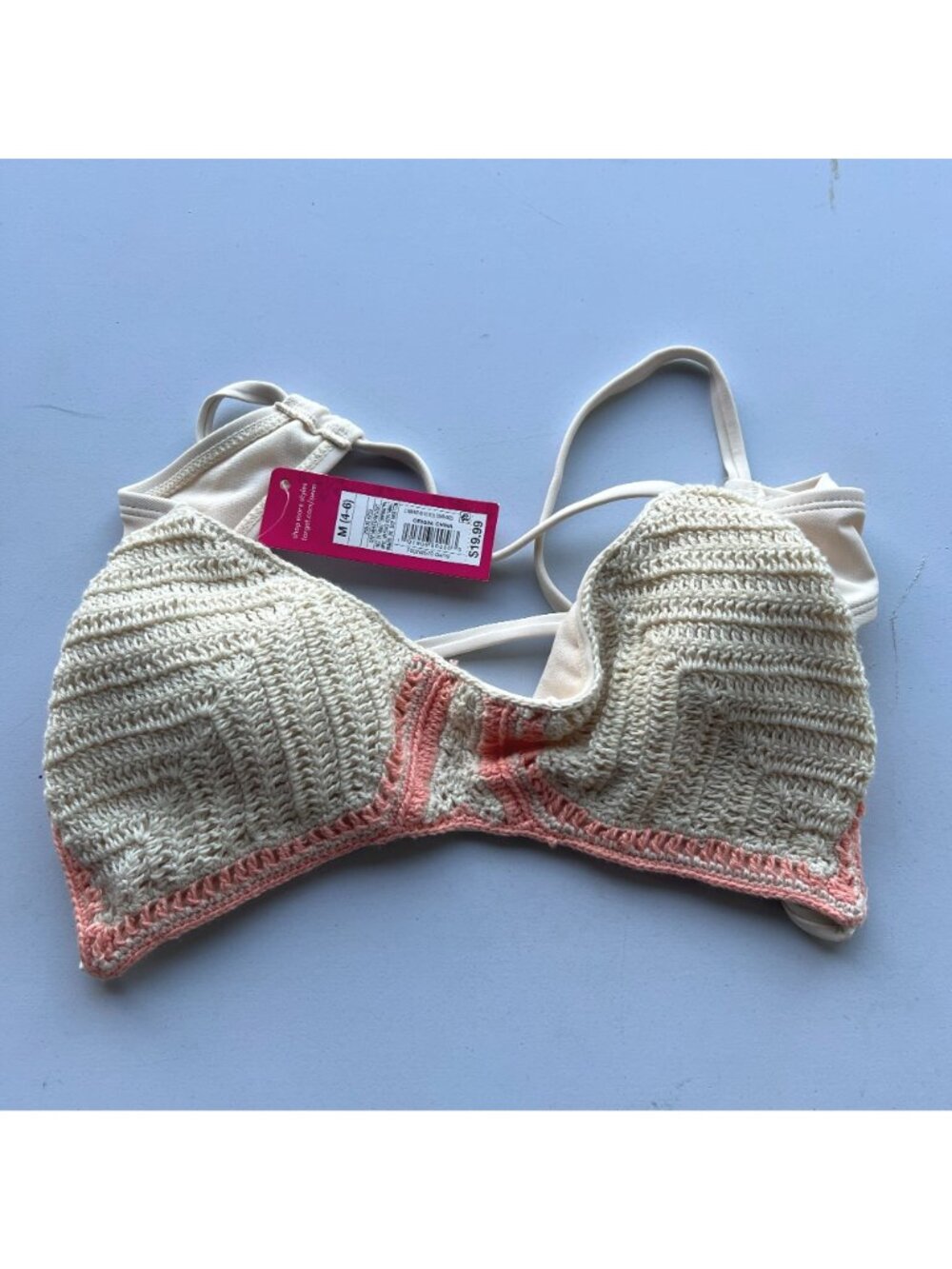 Xhilaration Juniors' Crochet Bralette Bikini Top Off White M - Picture 2 of 4